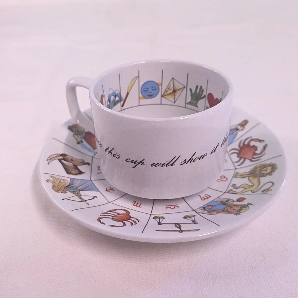 Jon Anton Ironstone Tea Cup Saucer Set White Zodiac Astrology Made in England